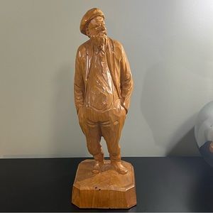 Vintage Quebec Folk Art Old Man Wood Sculpture signed by artist